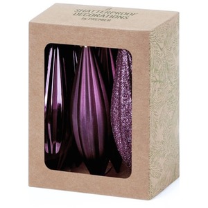 6 Teardrop Christmas Baubles 11cm Purple Plum Glitter Tree Decoration