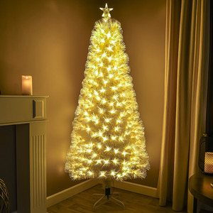 6ft White Fibre Optic Xmas Tree with White Fibre Optic Lights