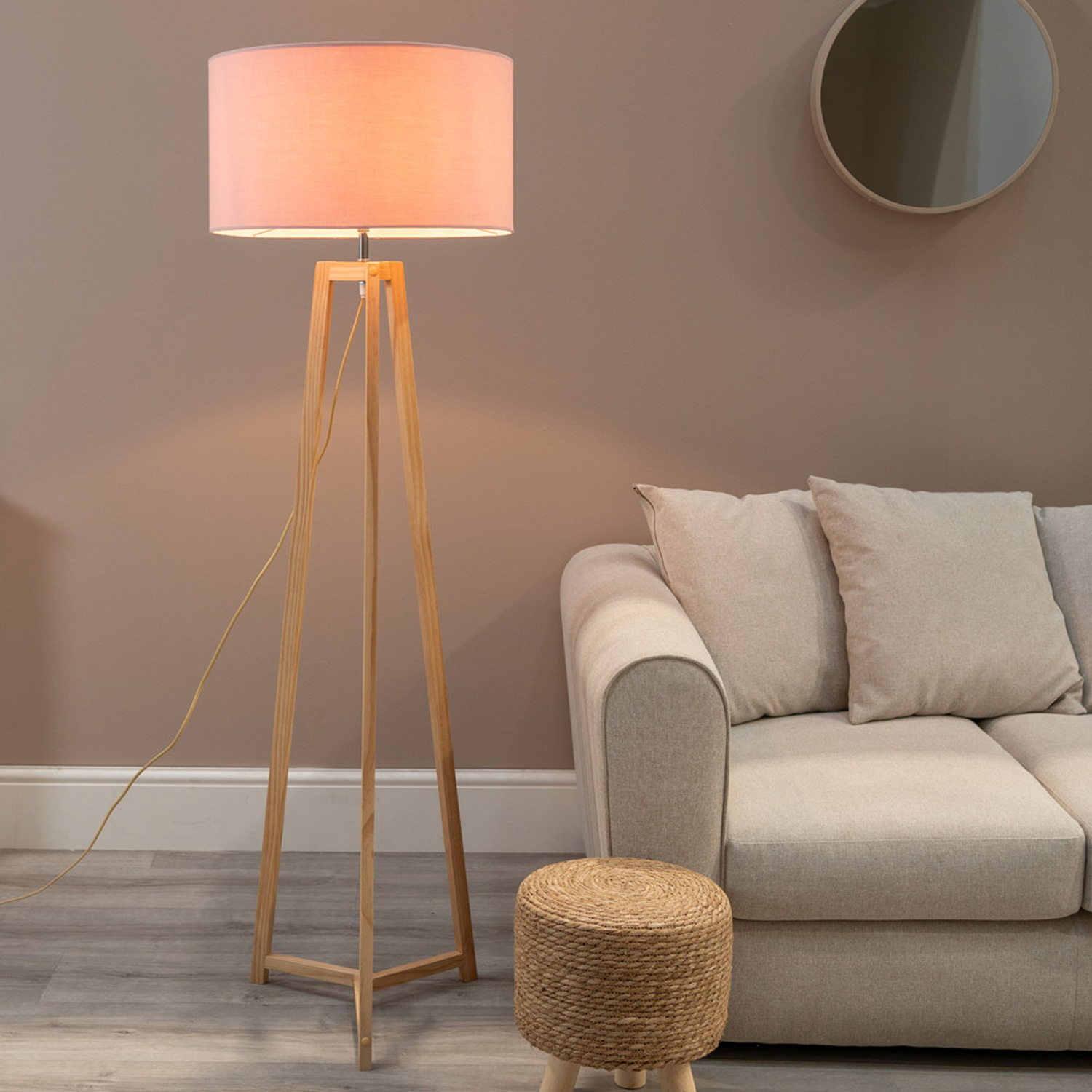 Image of Lottie Natural Wood Floor Lamp with&hellip;