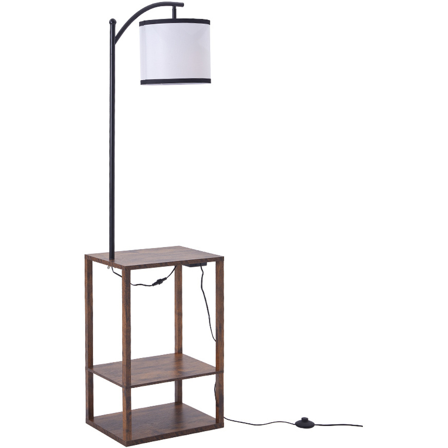 2-in-1 Modern Metal Floor Lamp With Side Table - Walnut