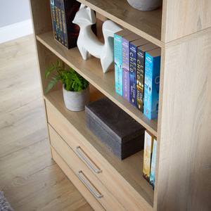 Oak Effect Home Source Clara Tall Wide 2 Drawer Storage Bookcase  shot 7021518
