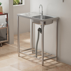 Free Standing Stainless Steel Single Bowl Sink with Shelf