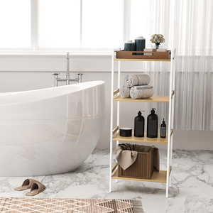 HOMCOM 4 Tier Bamboo Bathroom Storage Shelf with Adjustable Rack