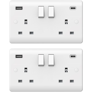 2x Double Switched USB Wall Plug Socket 2 Gang 13A 250V