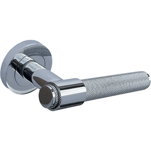 Knurled Lever on Rose Door Handle Set, Polished Chrome