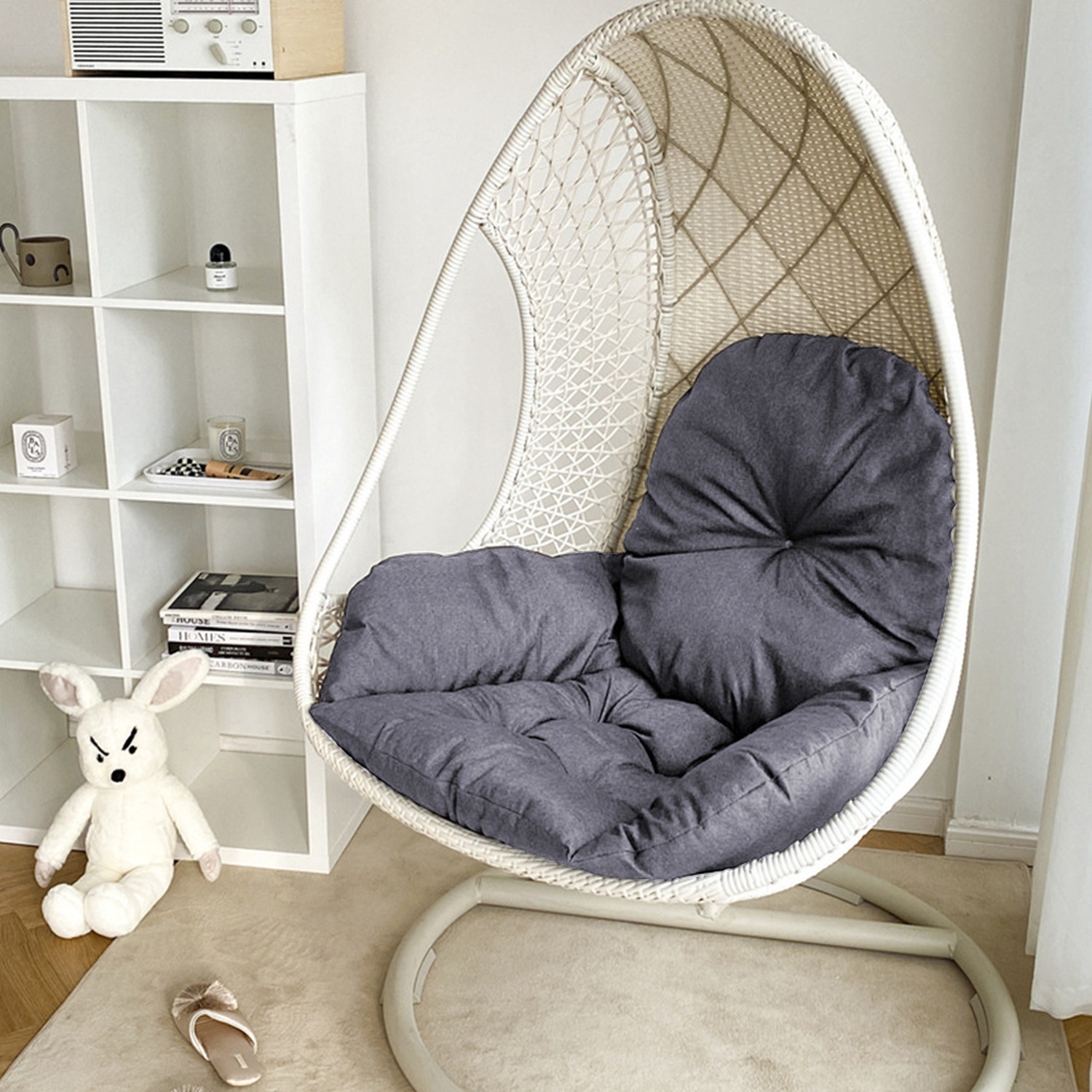 Livingandhome Cushion For Egg Swing Chair With Armrests And Backrest - Grey