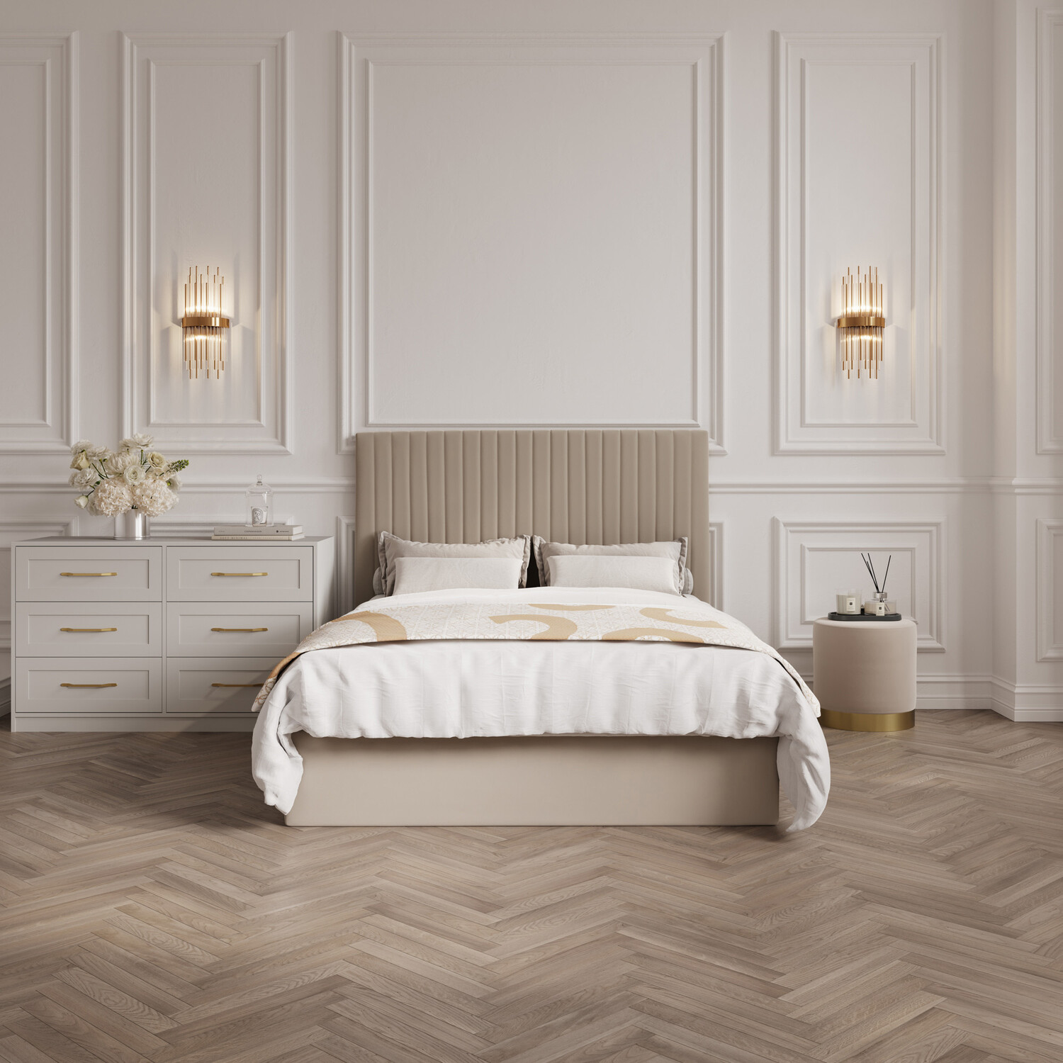 Berlin Tall Ottoman Bed - Beige / Superking
