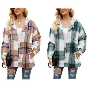Winter Plaid Hooded Casual Loose Shirt Jacket