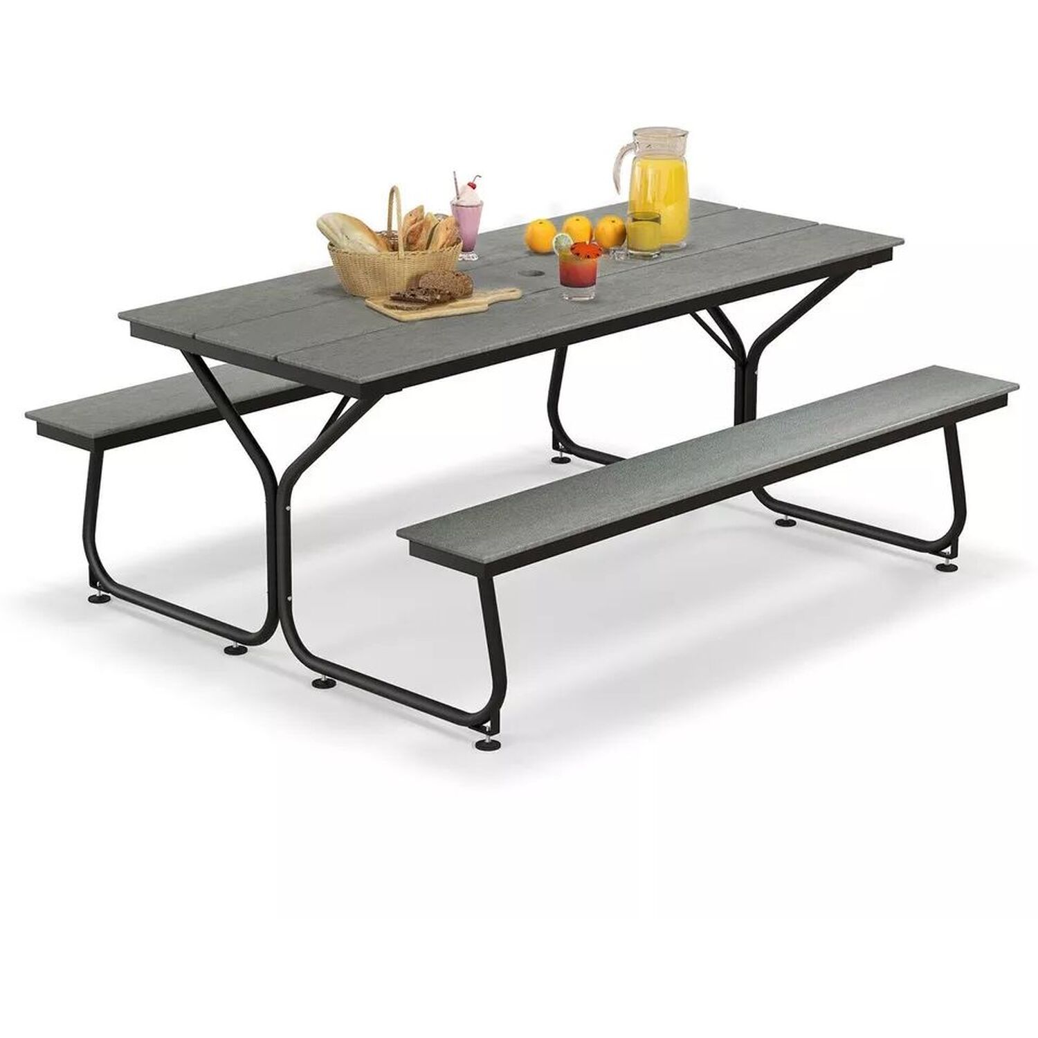 8 Seater Garden Picnic Table Bench Set - Grey