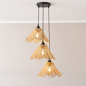Vine Rattan Flower 3 Drop Cluster Pendant Ceiling Light and LED Bulbs