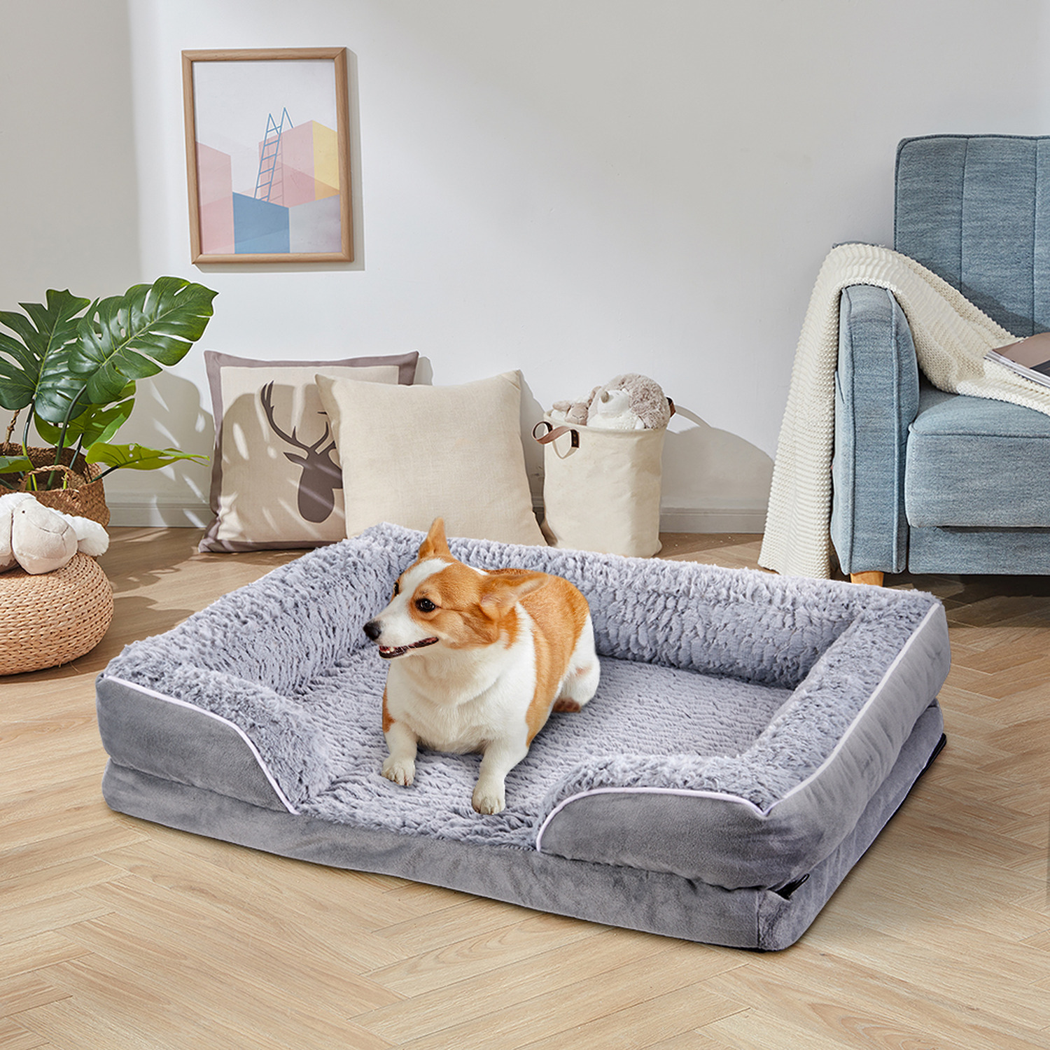 Velvet Dog Bed with Non Slip Bottom and Removable Cover