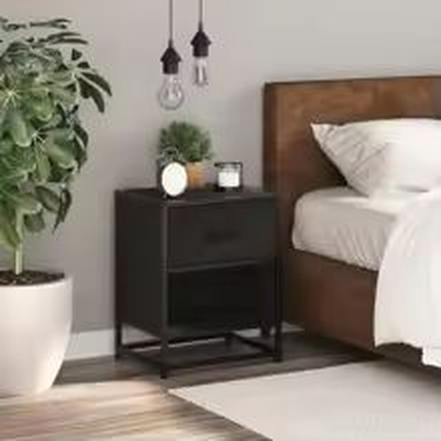 Stylish Black Bedside Cabinet With Storage - Black