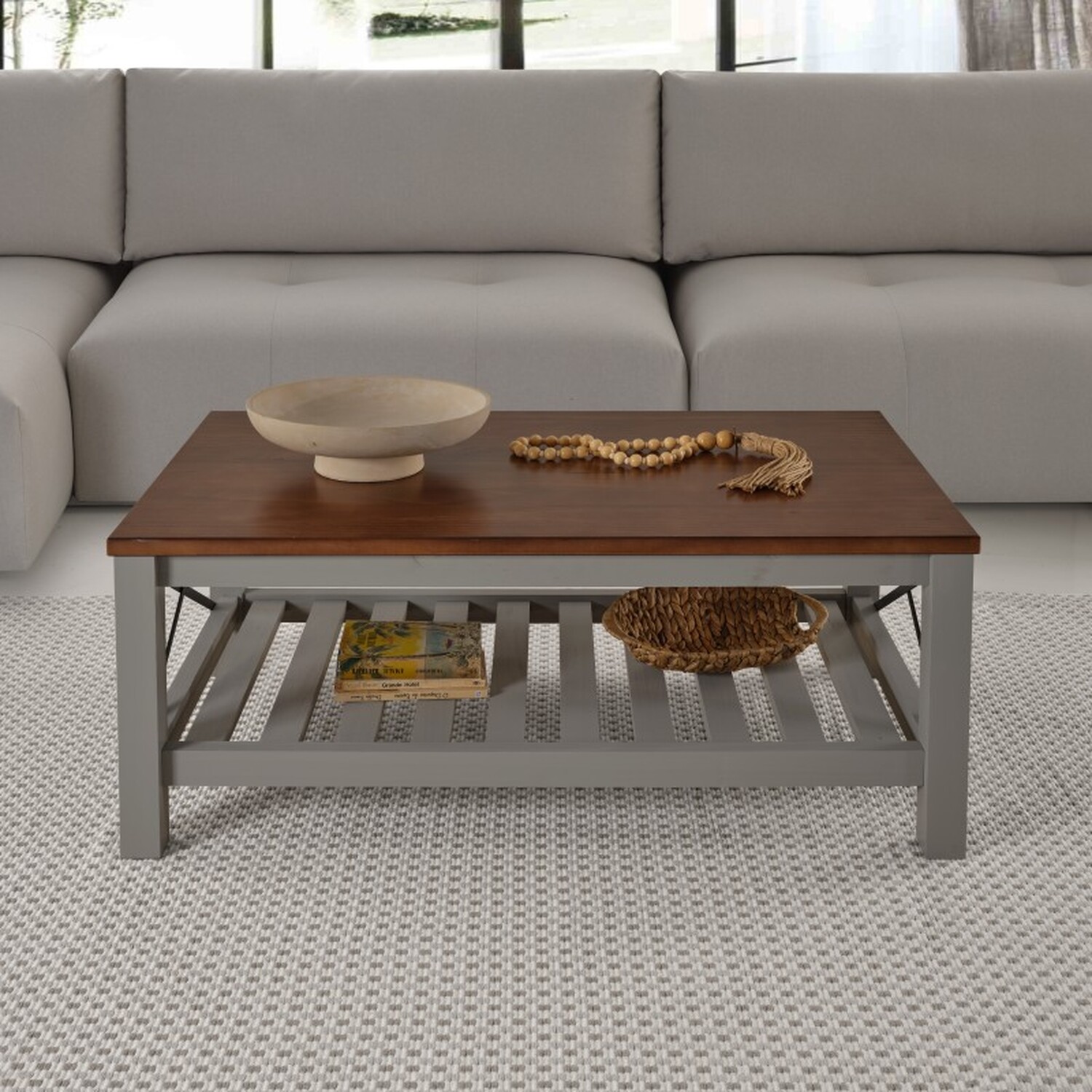 Cottage Large Coffee Table Solid Wood Wooden - Grey