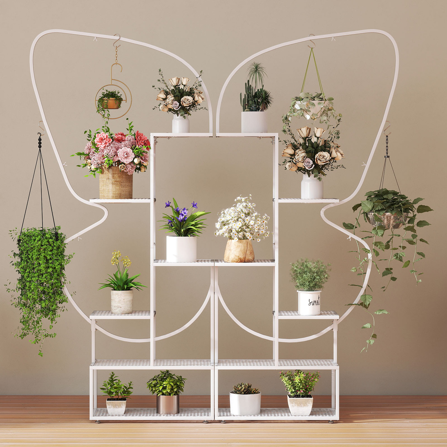 6-tier Butterfly-shaped Flowerpot Shelf - White