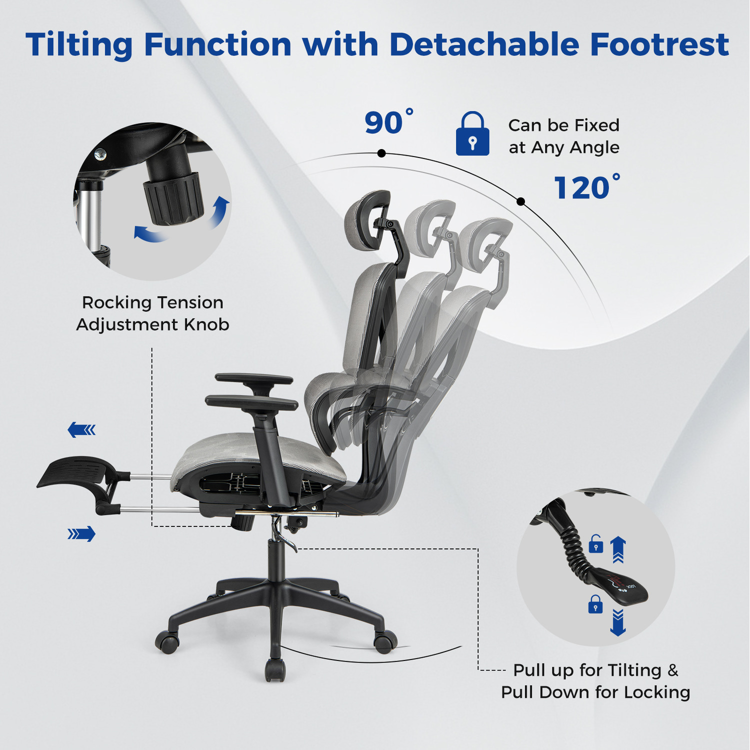 Adjustable Mesh Office Chair - Grey
