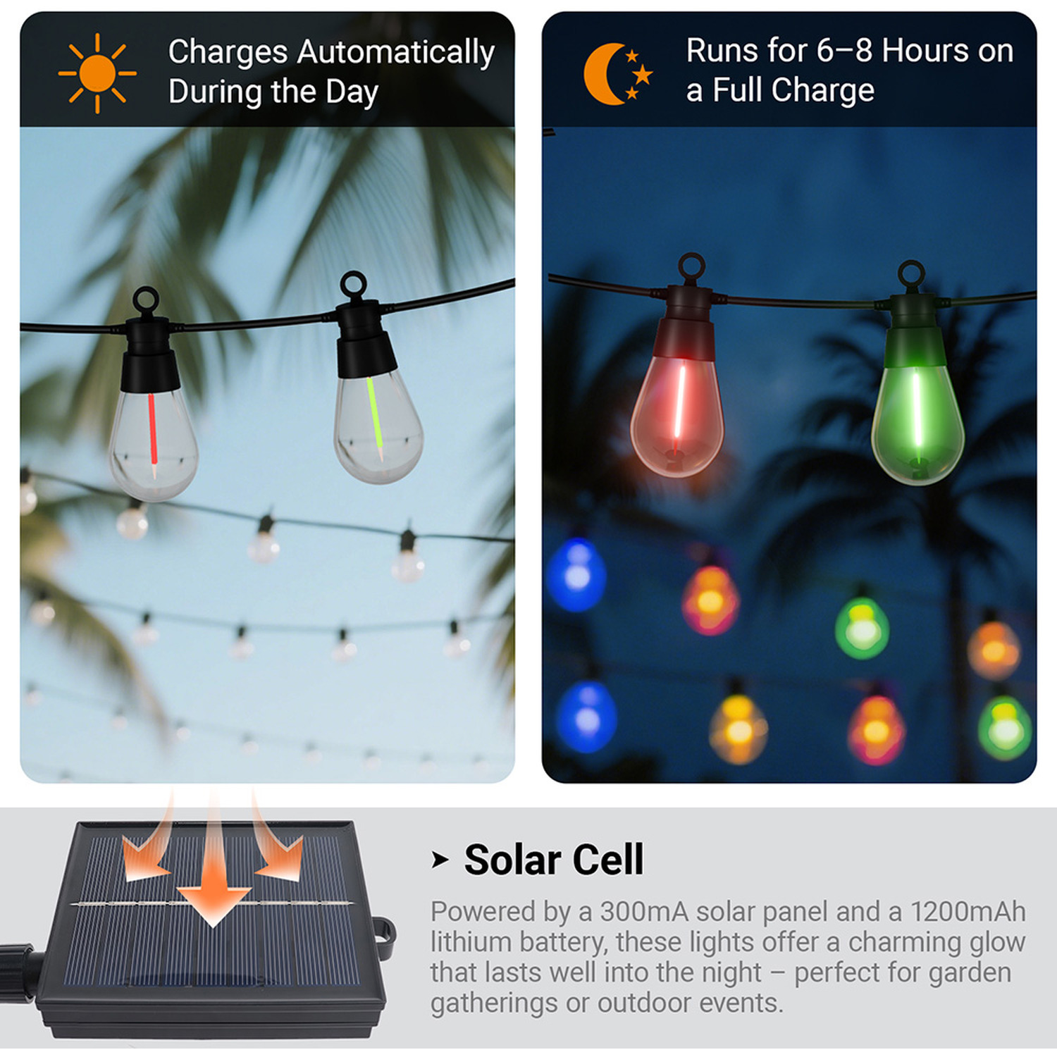 Led Solar Bulb String Lights 6 5m 10 Bulbs 8 Modes - Rgb