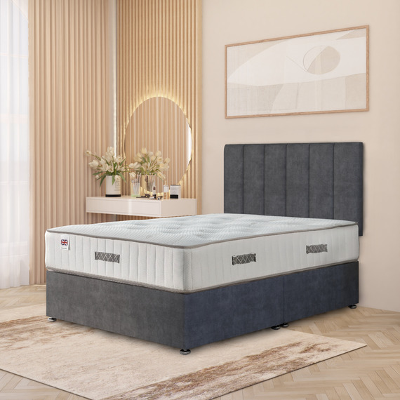 Austin Plush Velvet Orthopaedic Divan Bed Set Hybrid Mattress and Headboard