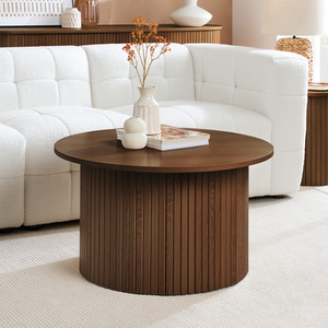 Walnut Round Fluted Coffee Table Brown Axel Birlea shot 10910930