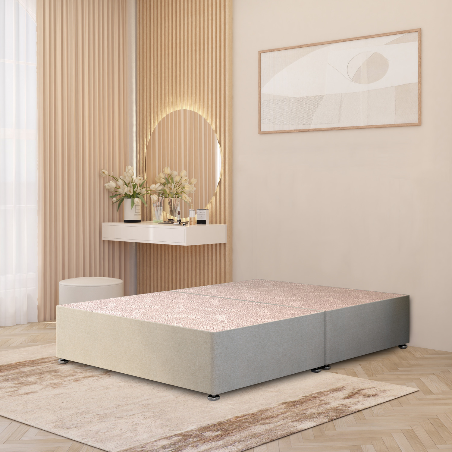 Horizona Tweed Divan Bed Set Pocket Spring Mattress 54 Floor Standing Headboard - Natural Super King 86kg