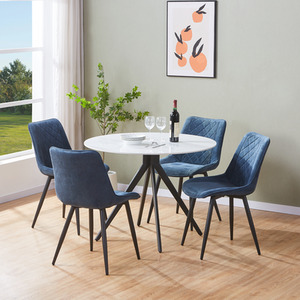 Aspen Gloss White Sintered Stone Round Table and 4 Cord Fabric Chair Set