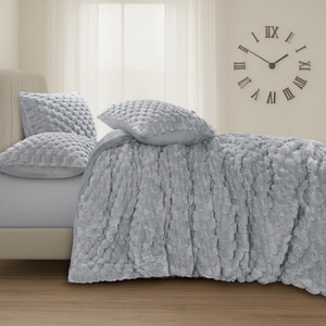 Soft Chunky Popcorn thermal Warm Teddy Reverse Duvet Set Silver