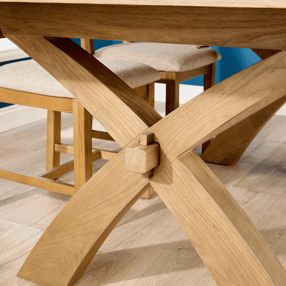 Bentley Extending Oak and Oak Veneer Dining Table with Cross Leg Design Base  