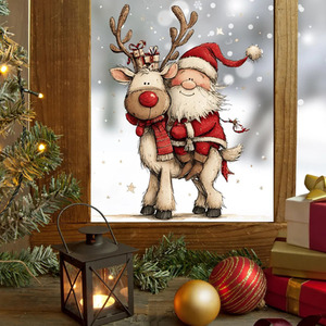 Santa And Reindeer Christmas Window Sticker