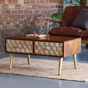 CNC Retro Coffee Table with 2 Drawers