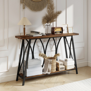 HOMCOM Industrial 2 Tier Narrow Console Table with Shelf
