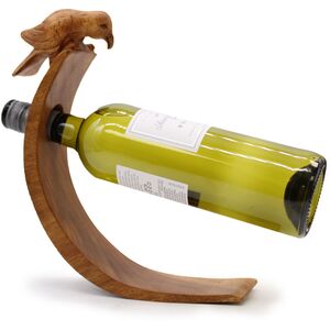 Artisan Suar Wood Bird Wine Holder Display