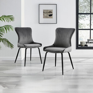 Nora Modern Dining Chairs Set of 2 Blue Velvet with Black Metal Legs