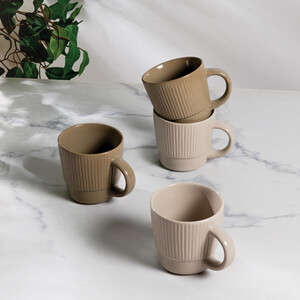 Pack of 4 Form Embossed Stoneware Stacking Mugs