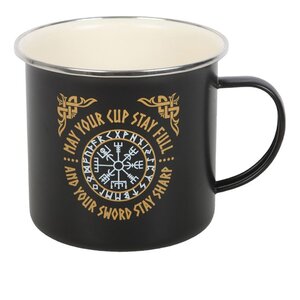 Viking Compass Enamel Mug Durable Metal, Adventure Ready