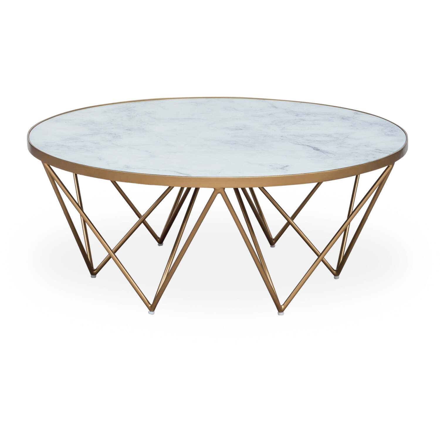 Livorno 100cm White Marble-effect Recycled Glass Coffee Table With Gold Metal Base - White