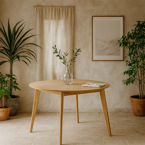 Wyld Haus Marseille 120cm Round Oak Veneer Dining Table, Scandinavian Matt Oak