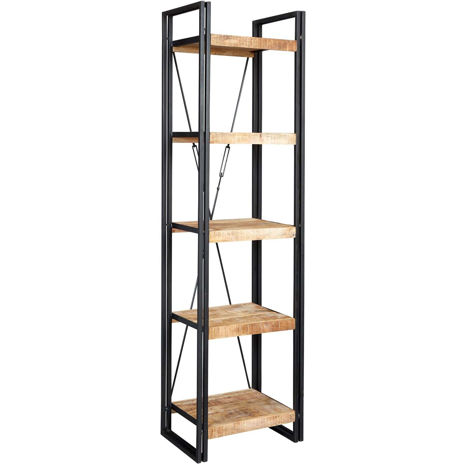 Toivakka Narrow Reclaimed Wood and Iron Bookcase, 5 Shelves - Brown