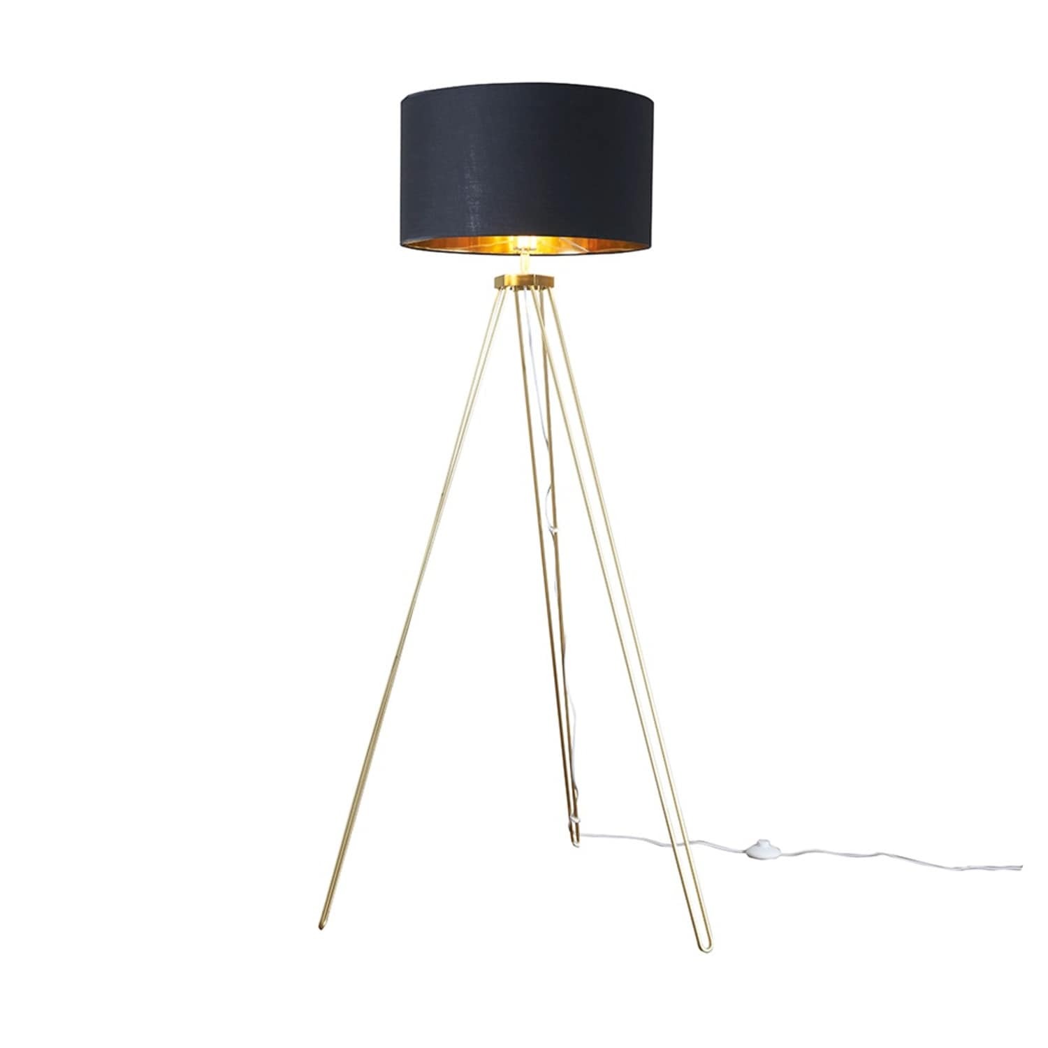 Valuelights Unisex Gold Aero Metal Tripod Floor Lamp With Black & Shade & Warm White Bulb Large - Image 3