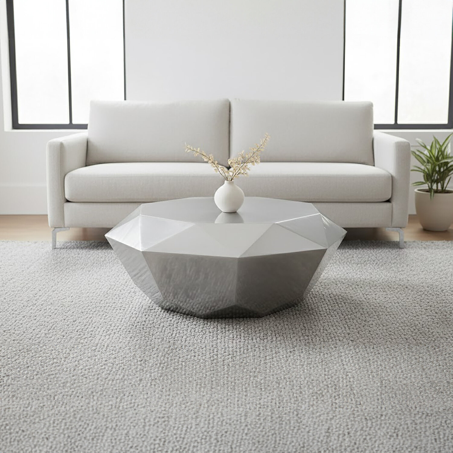 Allure Silver Diamond Cut Coffee Table - Silver