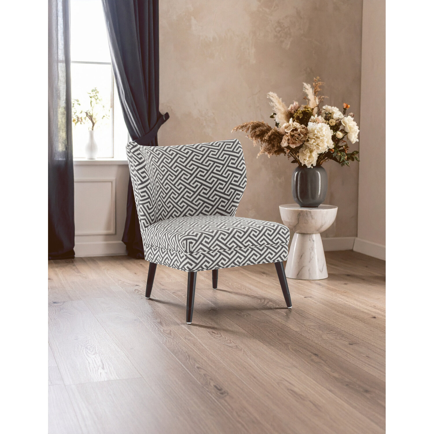 Fifty Five South Regents Park Greek Key Design Accent Chair - Black