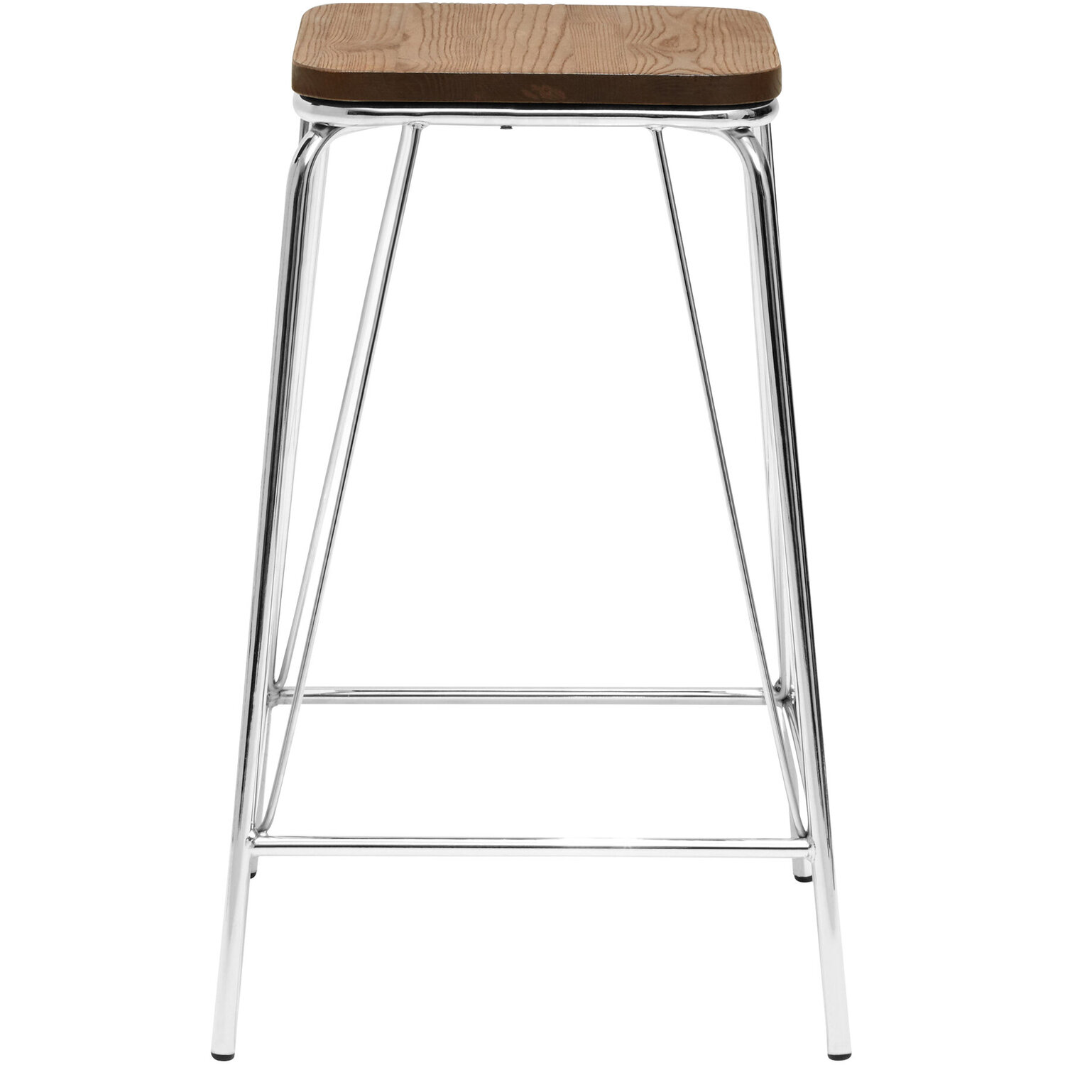 District Chrome Metal And Elm Wood Square Bar Stool - Silver