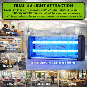 UV LED Wall Mounted Fly Zapper Killer Unit Electric 20w