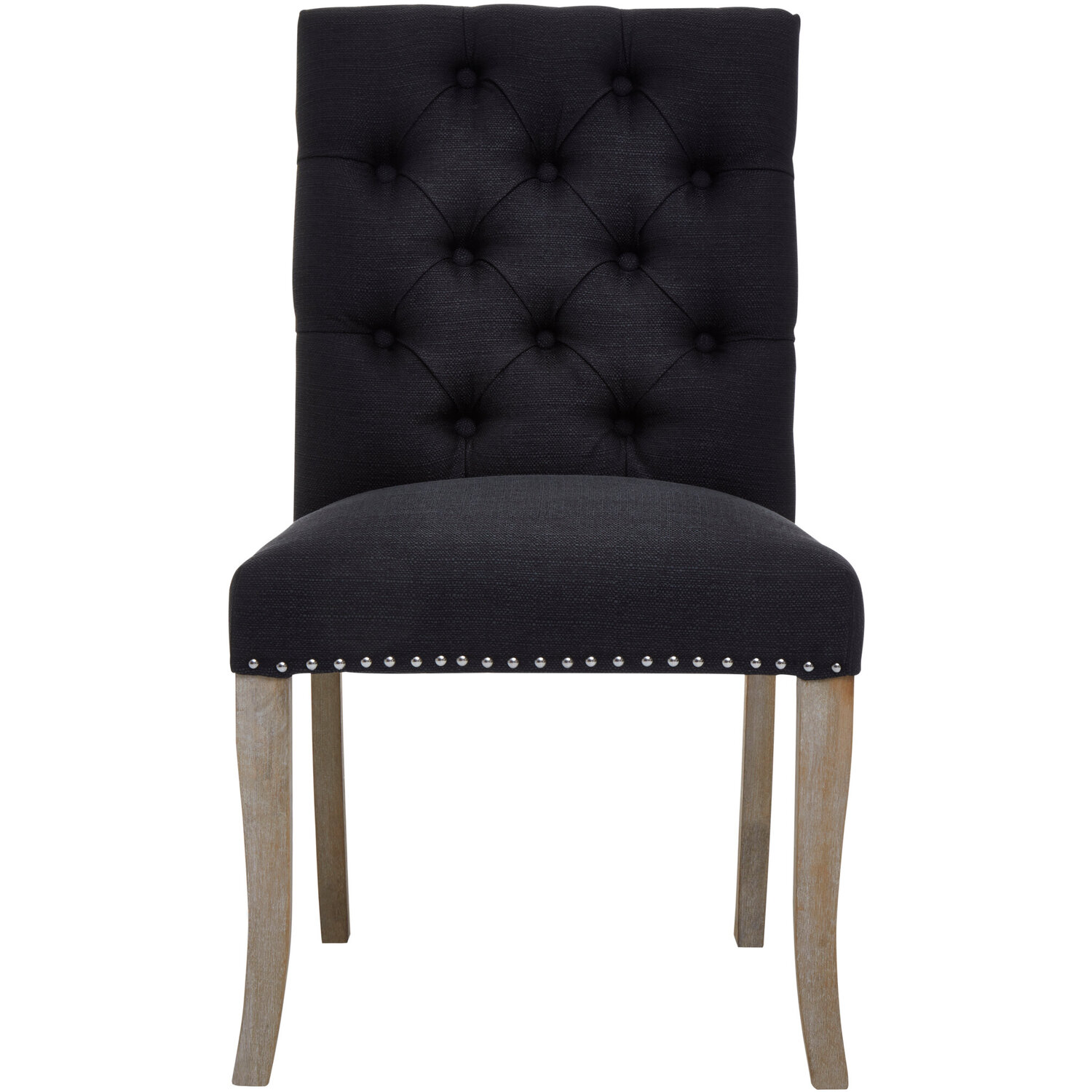 Kensington Townhouse Black Linen Dining Chair with Wooden Legs - Black