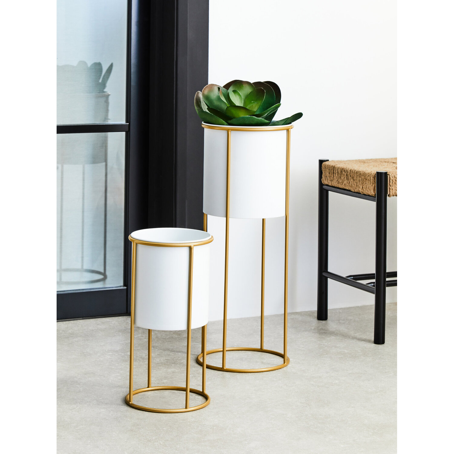Interiors By Premier Trosa Small White And Gold Floor Standing Planter - White