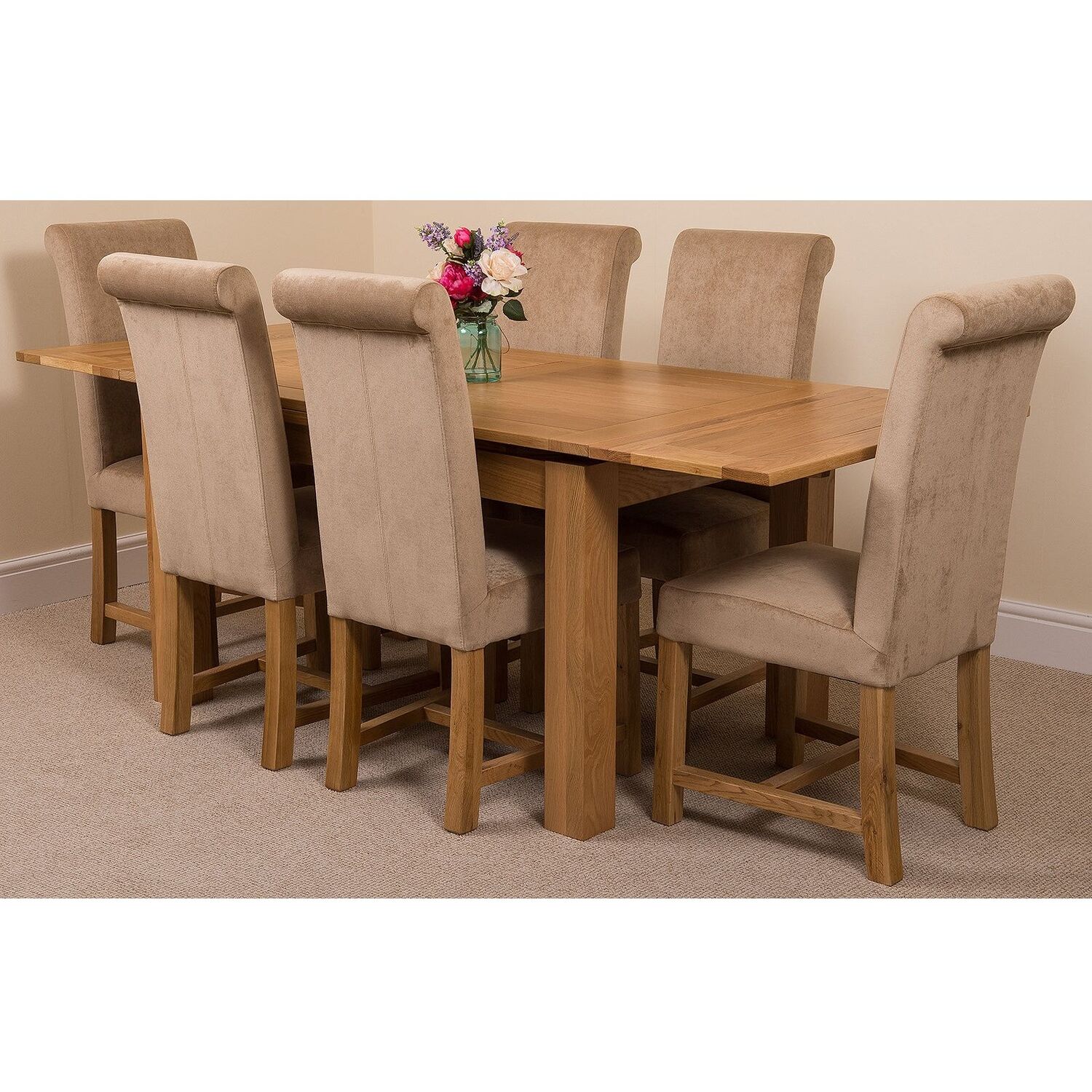 Thats Furniture Richmond 140-220Cm Oak Extending Dining Table + 6 Washington Fabric Chairs - Beige