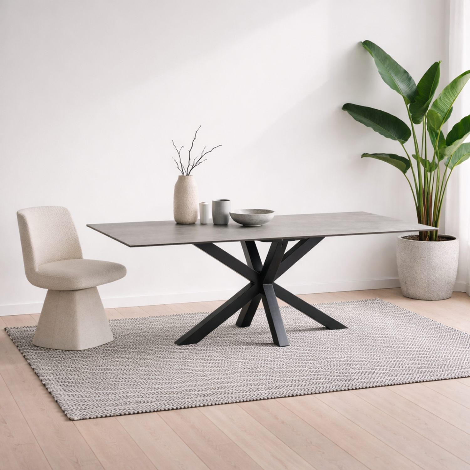 Perth Ceramic Rectangular Dining Table with Metal Legs - Grey