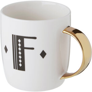 Diamond Deco White Monogram Mug, F