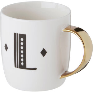 Diamond Deco White Monogram Mug, L