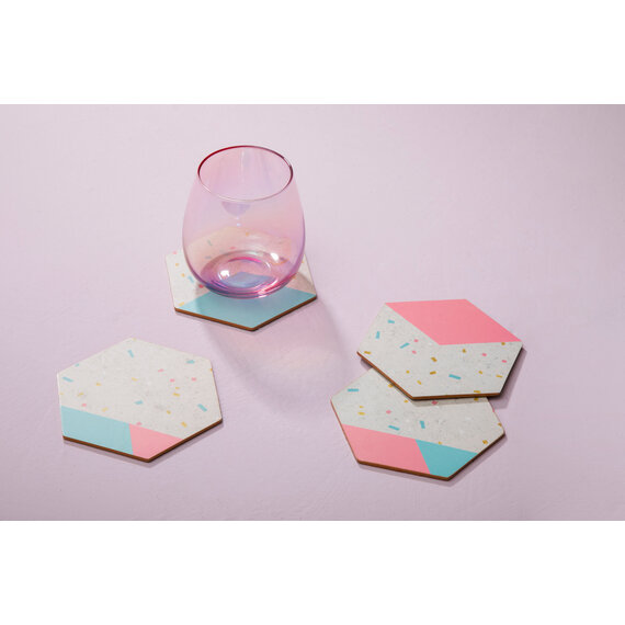 Mimo Set Of 4 Hexagonal Cork Coasters