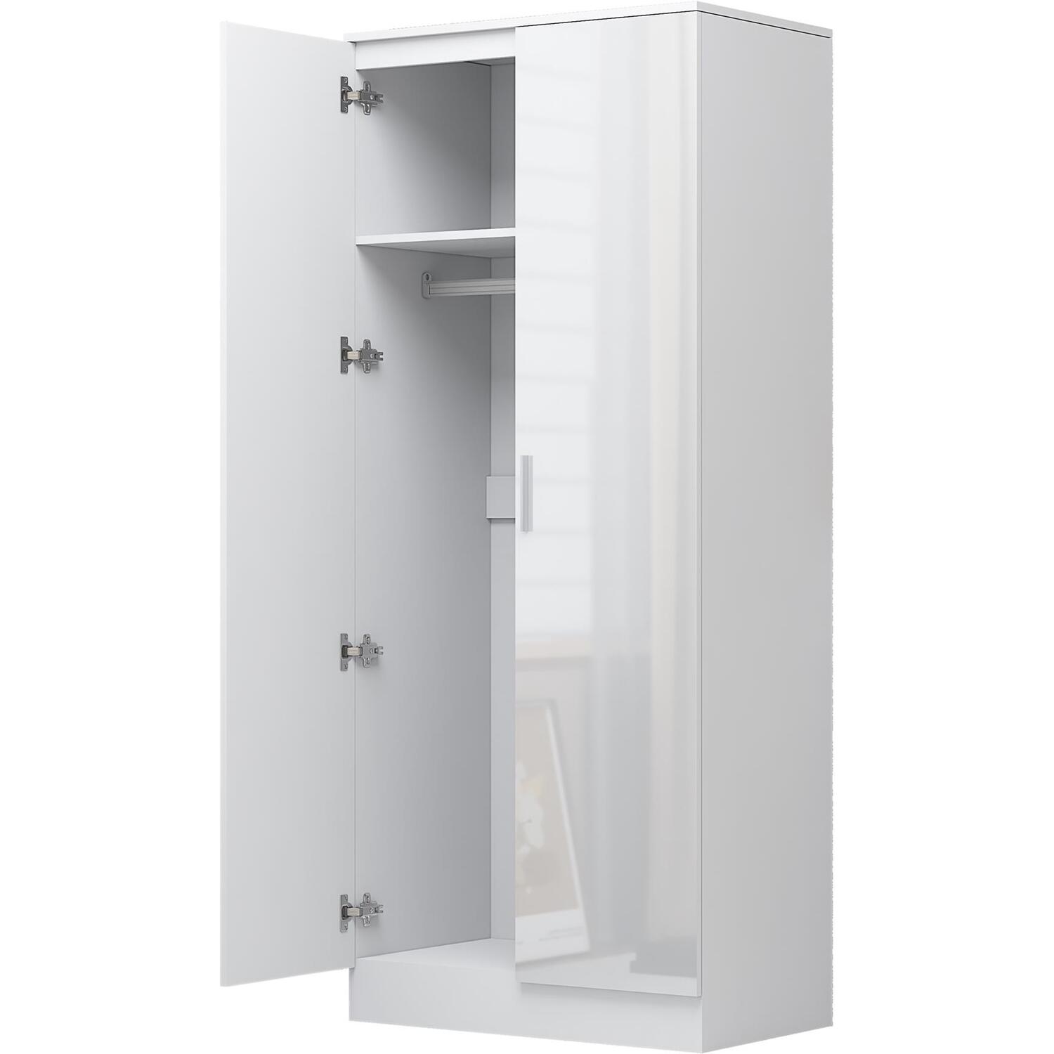 REFLECT Wardrobe 2 Door Plain - White High Gloss Front / White Matt Finish - White Gloss / Matt White