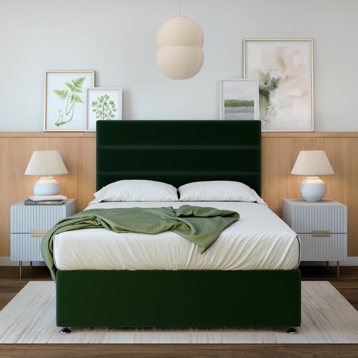 Plush Velvet Divan Base With Storage And Lined Headboard - Colour Options - Emerald Green Single 25kg